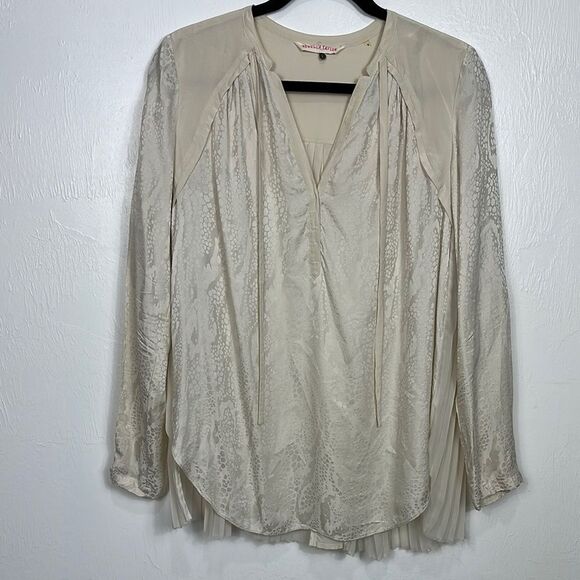 Rebecca Taylor Silk Pleated Back Cream Tan Top Blouse Size M - Picture 1 of 9